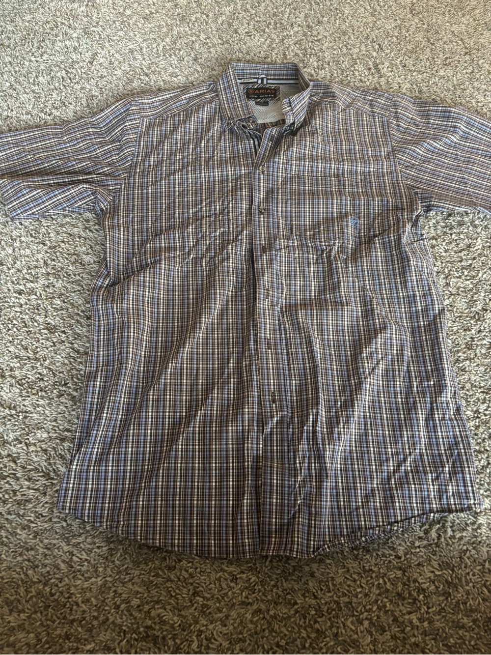 ARIAT pro Series Brown Plaid Short-Sleeve Button-Up Shirt cotton l